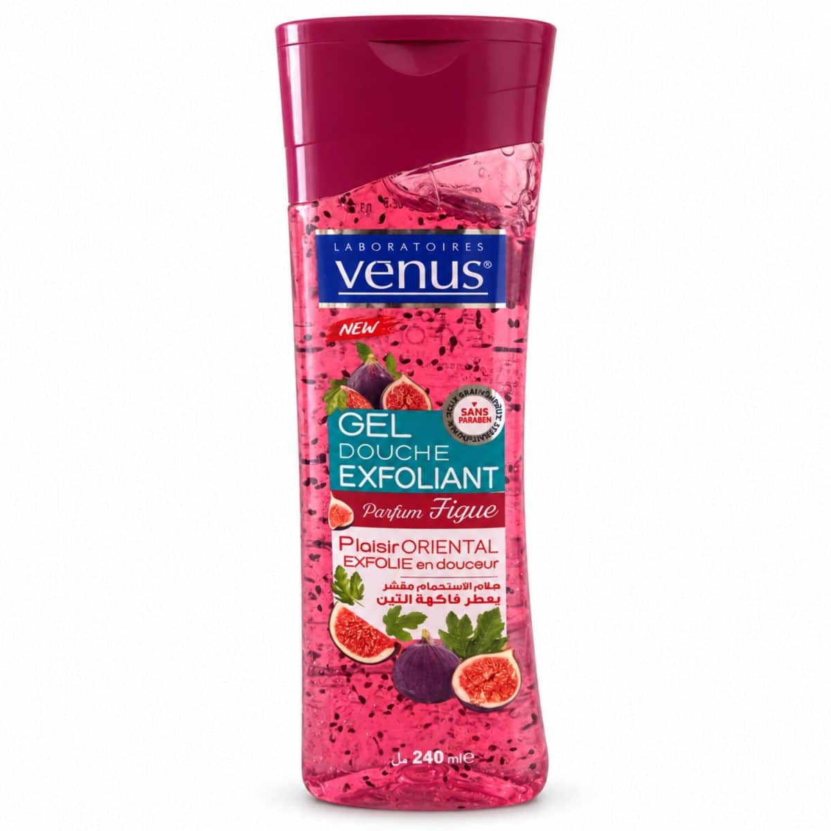 Gel de ducha Venus Higo, 240 ml, sobre fondo blanco