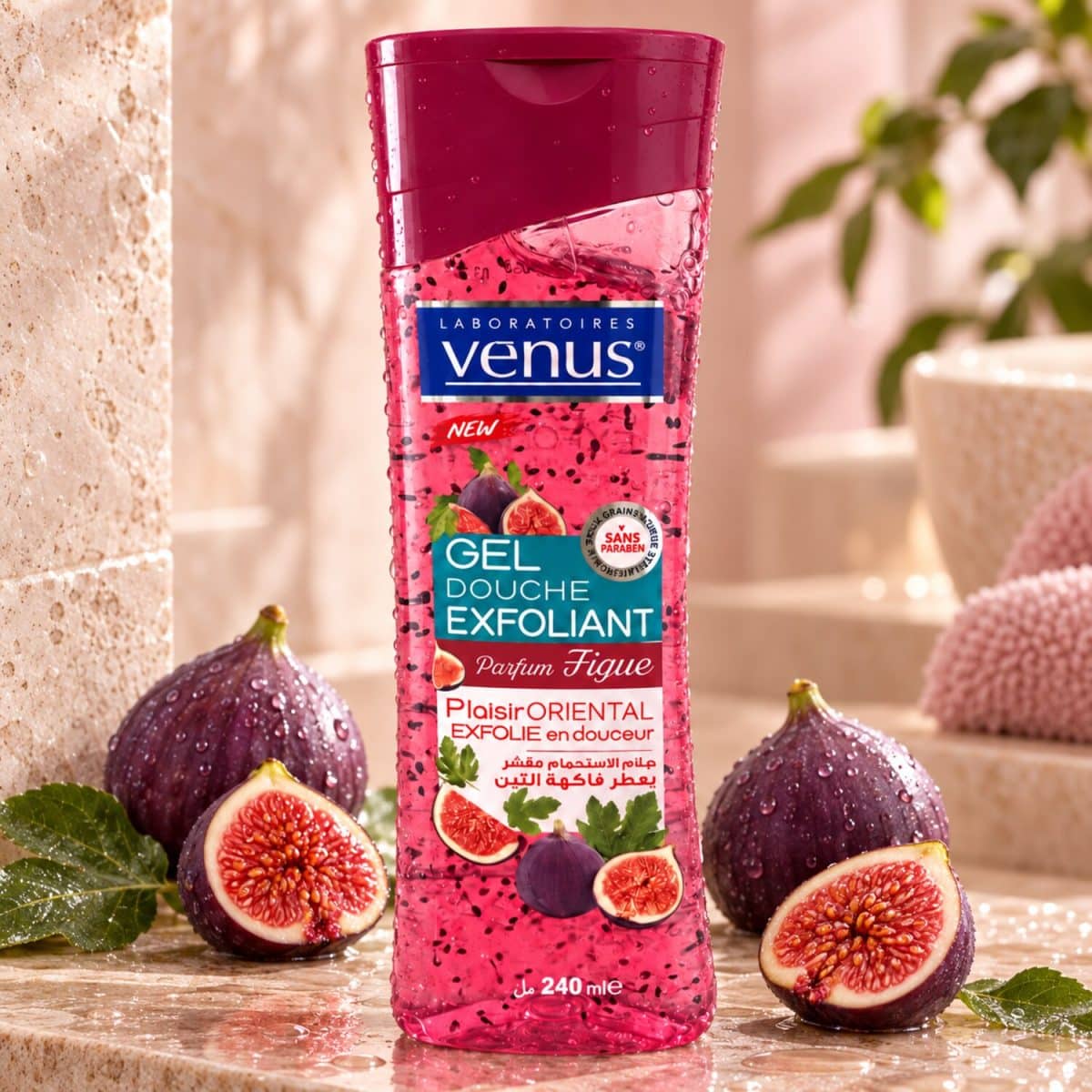 Gel de ducha Venus Higo en un envase decorativo