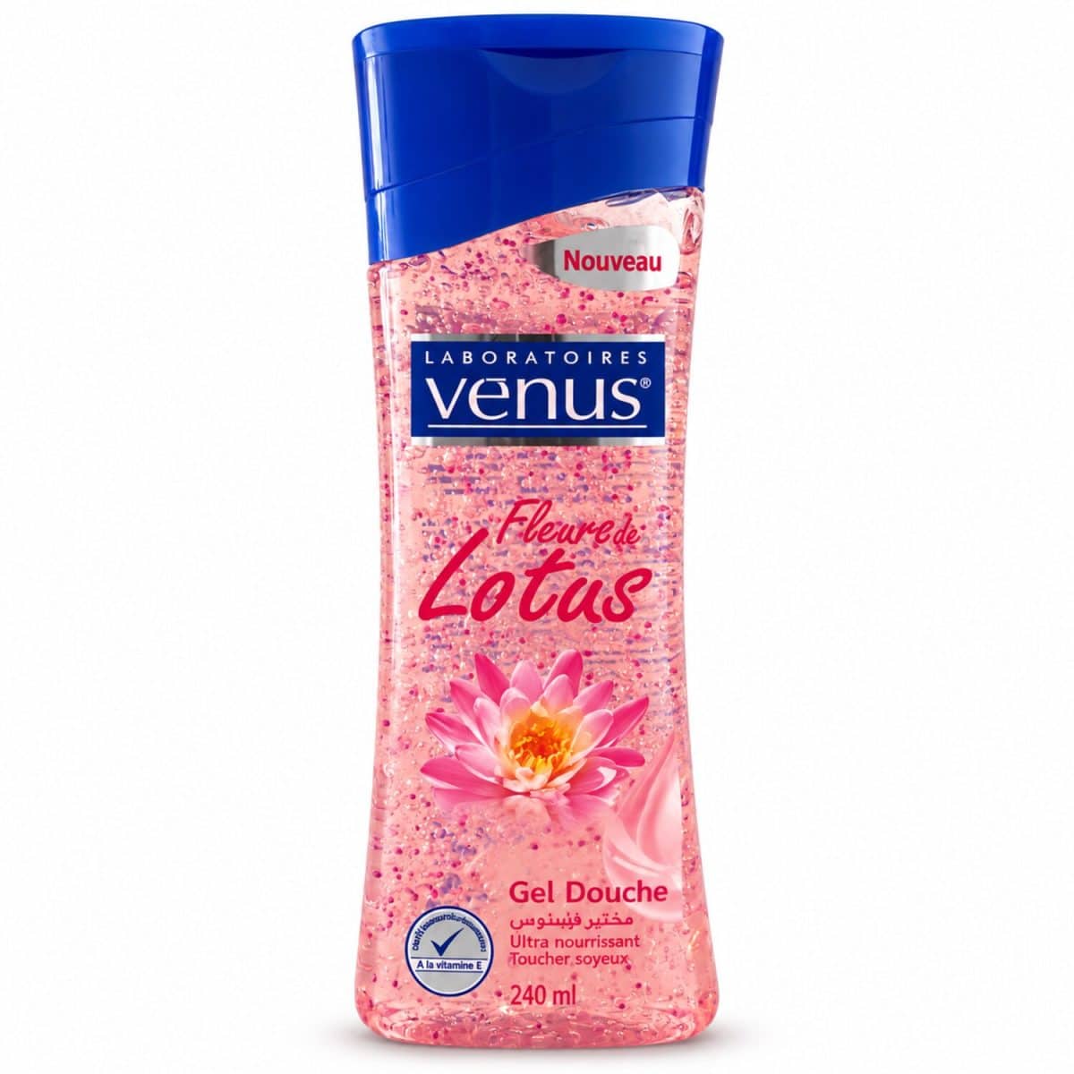 Gel de ducha Venus Flor de loto, 240 ml, sobre fondo blanco