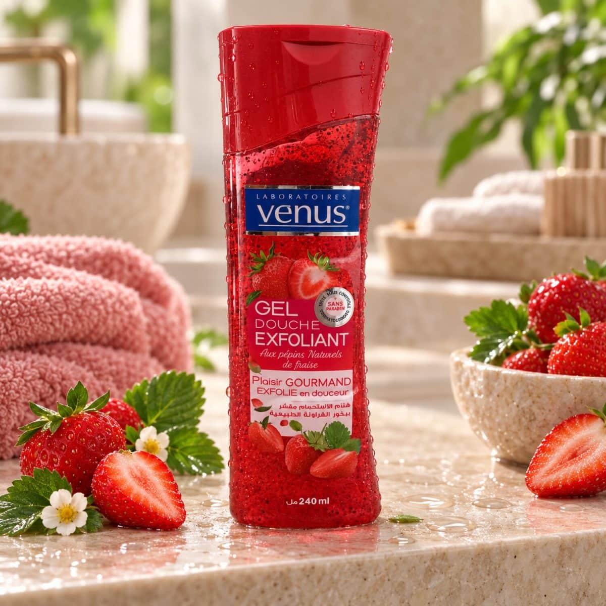 Gel de ducha Venus Fraise en un envase decorativo