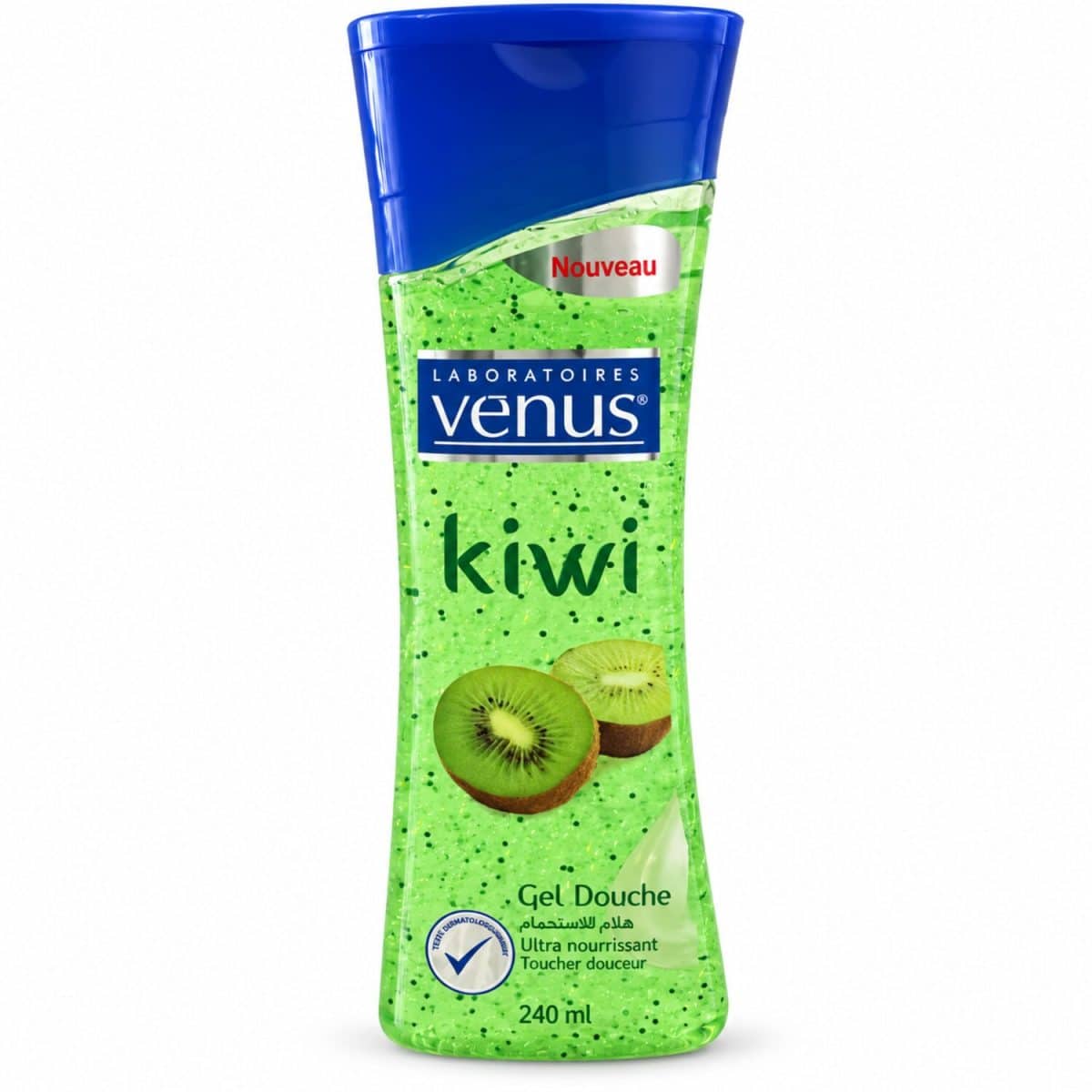 Gel de ducha Venus Kiwi, 240 ml, sobre fondo blanco