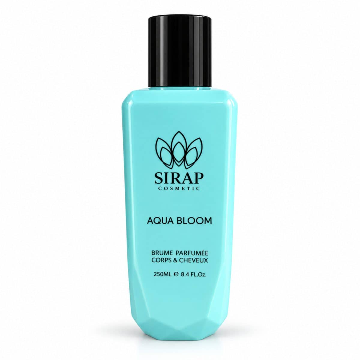 Bruma argelina Aqua Bloom de Sirap Cosmetics, de 250 ml, frasco turquesa sobre fondo blanco