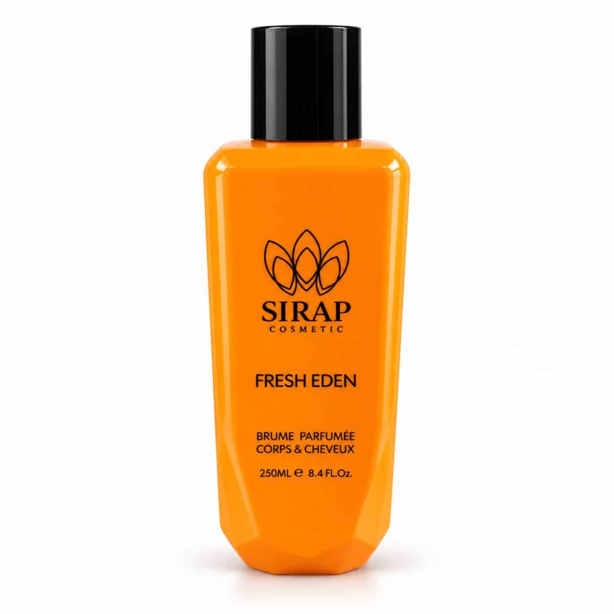 Bruma argelina Fresh Eden Sirap Cosmetics de 250 ml, frasco naranja sobre fondo blanco