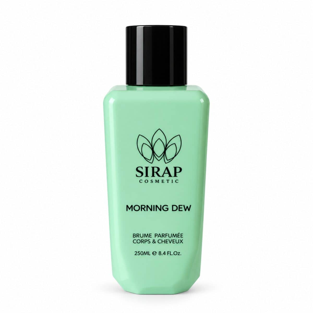 Bruma argelina Morning Dew de Sirap Cosmetics, de 250 ml, frasco verde menta sobre fondo blanco