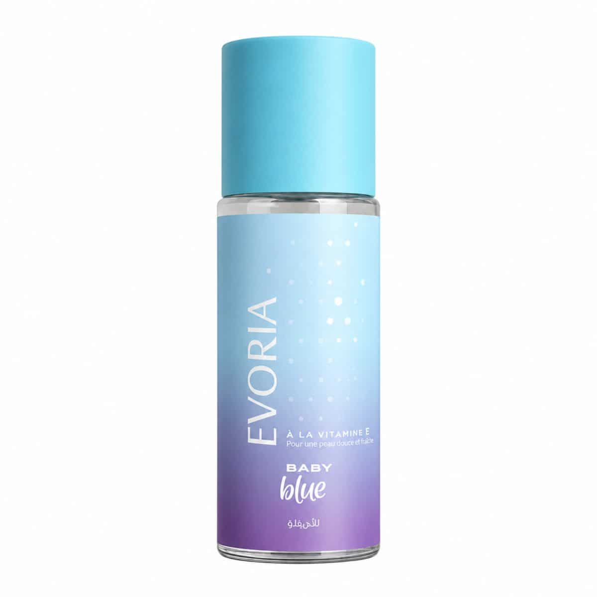 Bruma perfumada Baby Blue Evoria, 100 ml, sobre fondo blanco