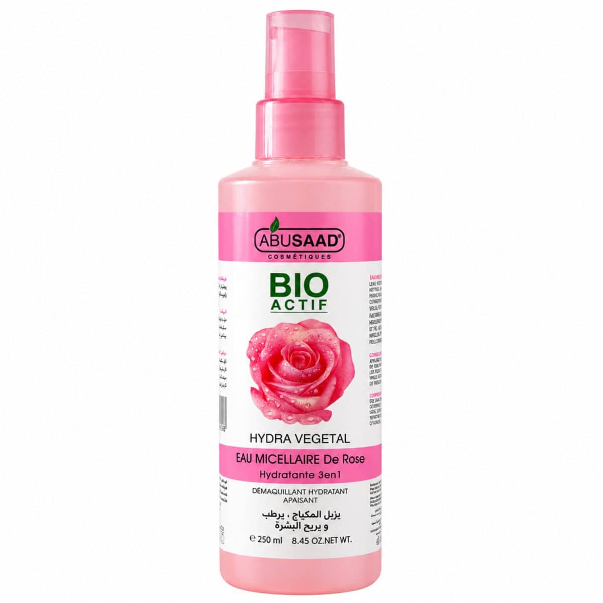 Agua micelar Abu Saad con aroma a rosa – 250 ml sobre fondo blanco