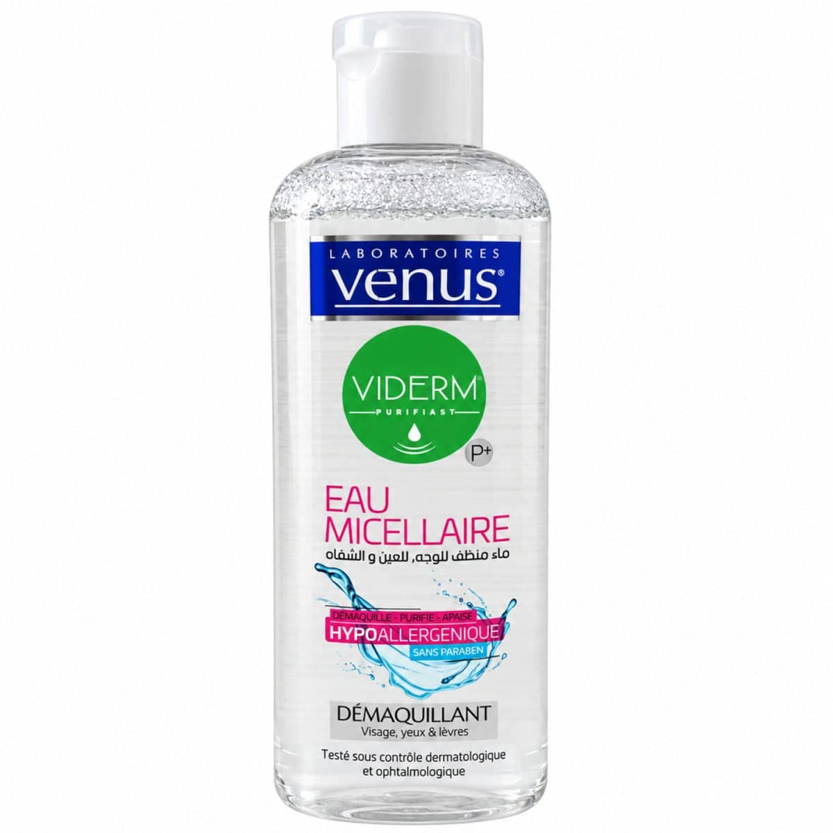 Agua micelar Venus Viderm P+ – 250 ml sobre fondo blanco