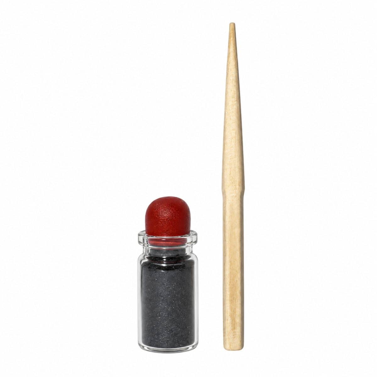 Kohl argelino negro en frasco de cristal con tapón rojo y mirwed de madera