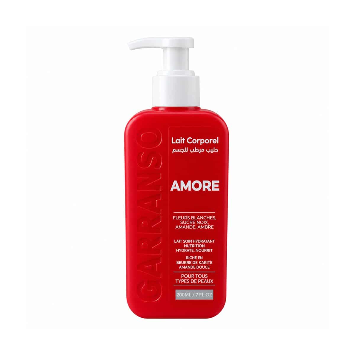 Leche corporal Amore – Garranso – 200 ml, imagen del frasco sobre fondo blanco