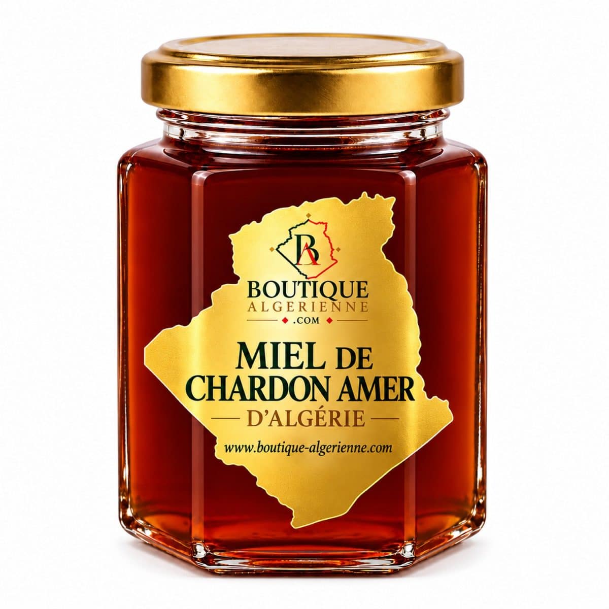 Miel de chardon amer d’Algérie — pot de 400 g sur fond blanc